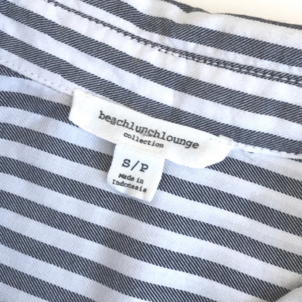 beachlunchlounge Blue-Grey & White Stripe Rayon Button Down Boyfriend Shirt S/P - Picture 3 of 14
